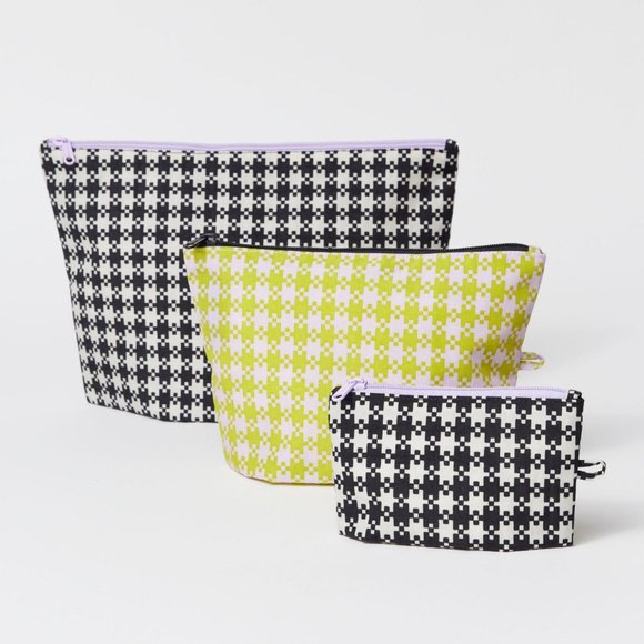 NWT Baggu Go Pouch Set - Black Pistachio Pixel Gingham - Picture 1 of 5
